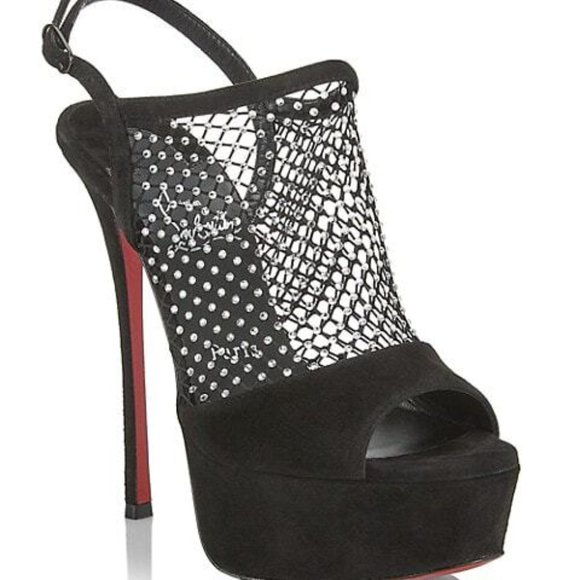 Christian Louboutin PLOUGESTA ALTA STRASS Fishnet Heels Pump Shoes Sandal - Picture 3 of 16